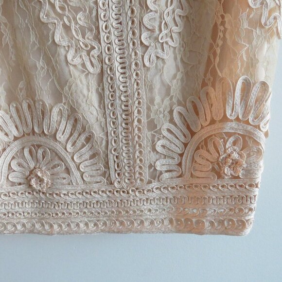 VINTAGE SUE WONG NOCTURNE Cream Soutache Lace Floral Shift Dress Y2K - Size US 8 - Picture 6 of 16